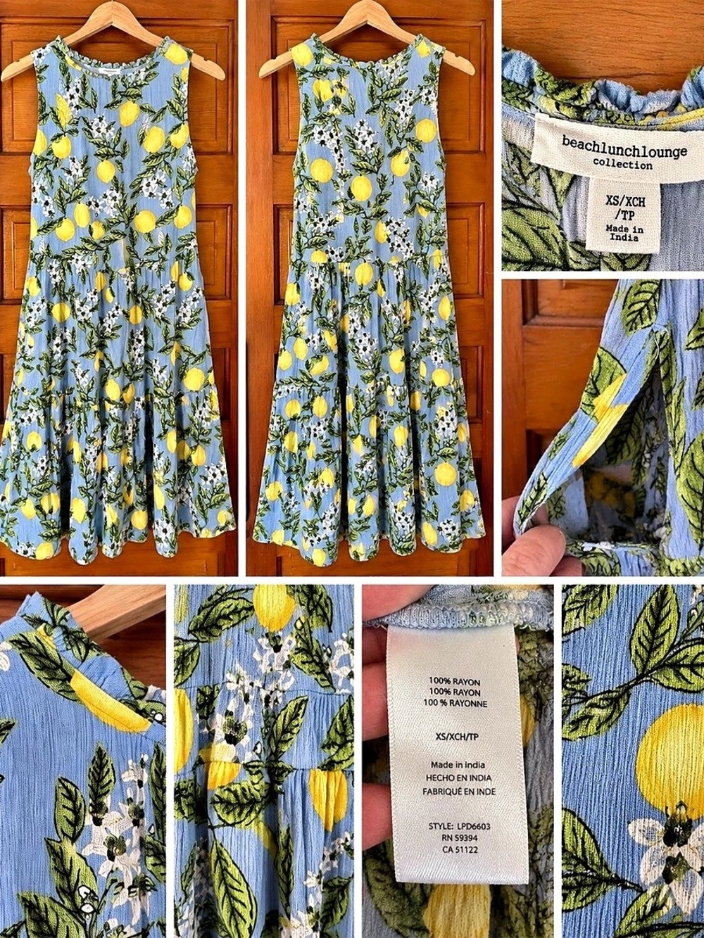 beachlunchlounge Alice Tiered Sundress Floral Midi Dress Blue & Yellow XS